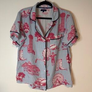 Katie K Blue and Pink Dallas Pajama Top